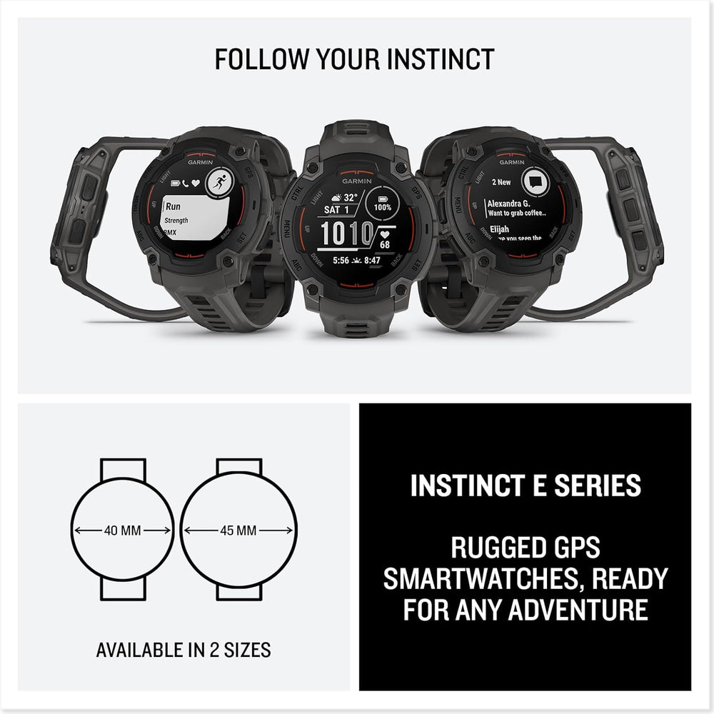 Garmin Instinct E Infographic available in 2 sizes