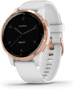 Front view of the Garmin Vivoactive 4S GPS Smartwatch in White and Rose Gold (40MM) Small