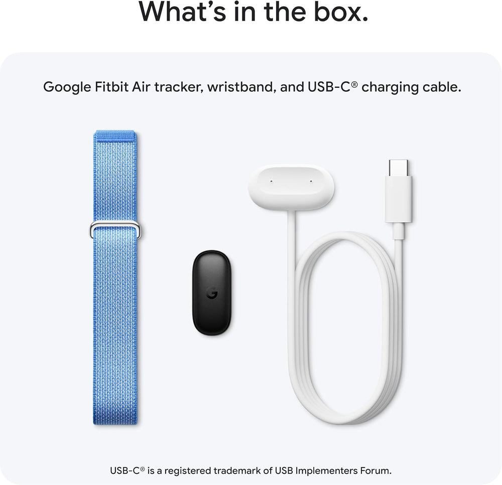 What's in the Box. Fitbit Air Tracker Wristband and charger