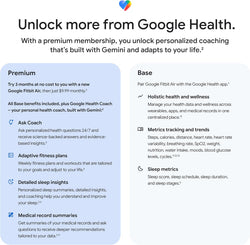 Google Health membership plan comparison with premium and base options.