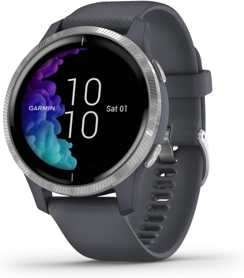 Front view of Garmin Venu GPS Smartwatch in Blue Granite