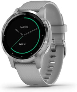 Front view of the Garmin Vivoactive 4S GPS Smartwatch in Powder Gray (40MM) Small