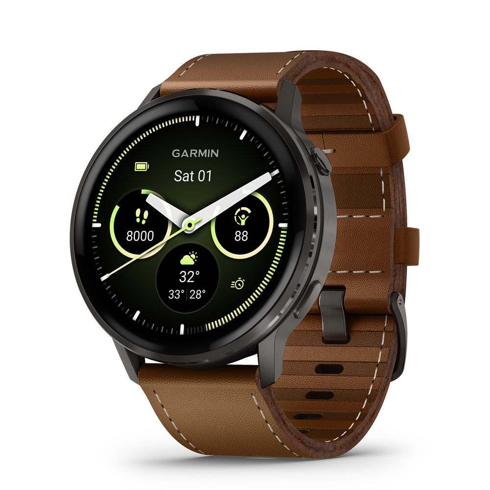Garmin Venu 4 Black Slate Leather Band (45MM)