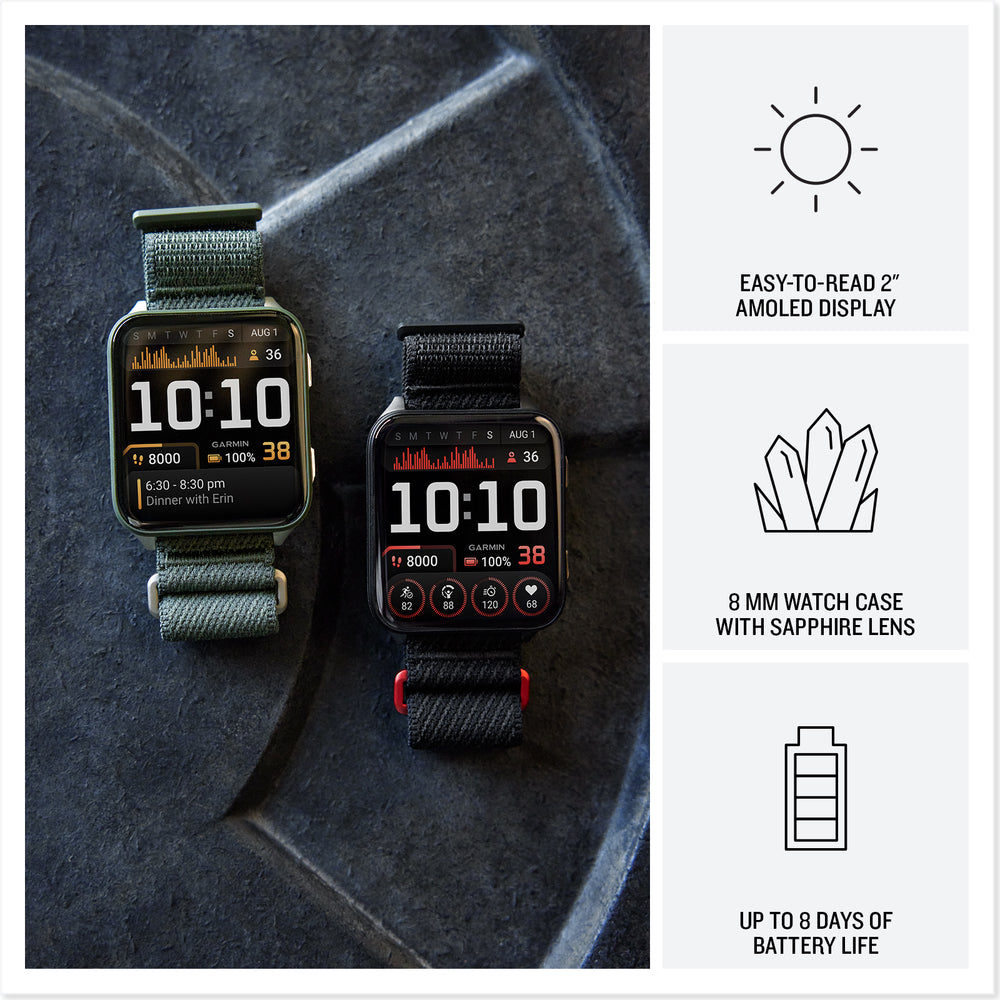 Garmin Venu X1 premium GPS smartwatch infographic