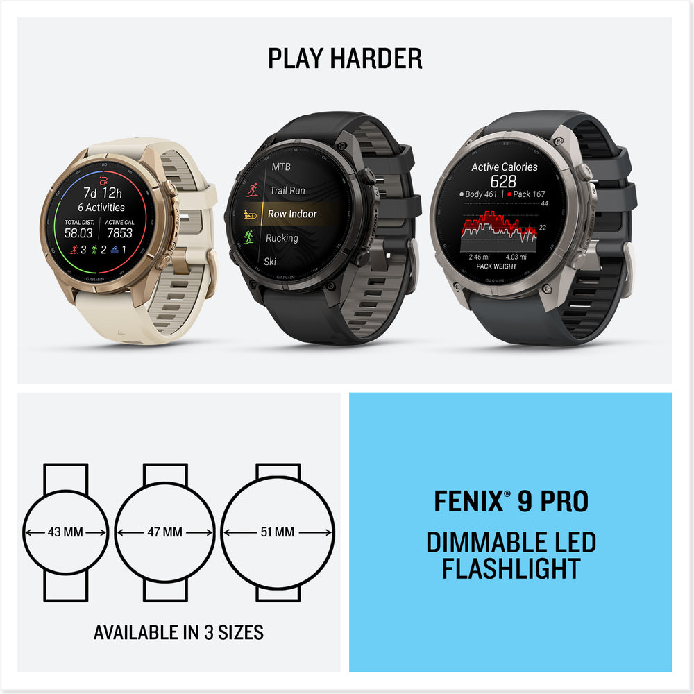 Garmin fenix 9 PRO available in 3 sizes