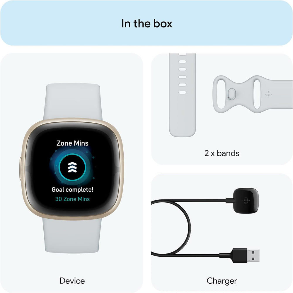 Comes with Sense 2 Device, 2 size bands, and charger