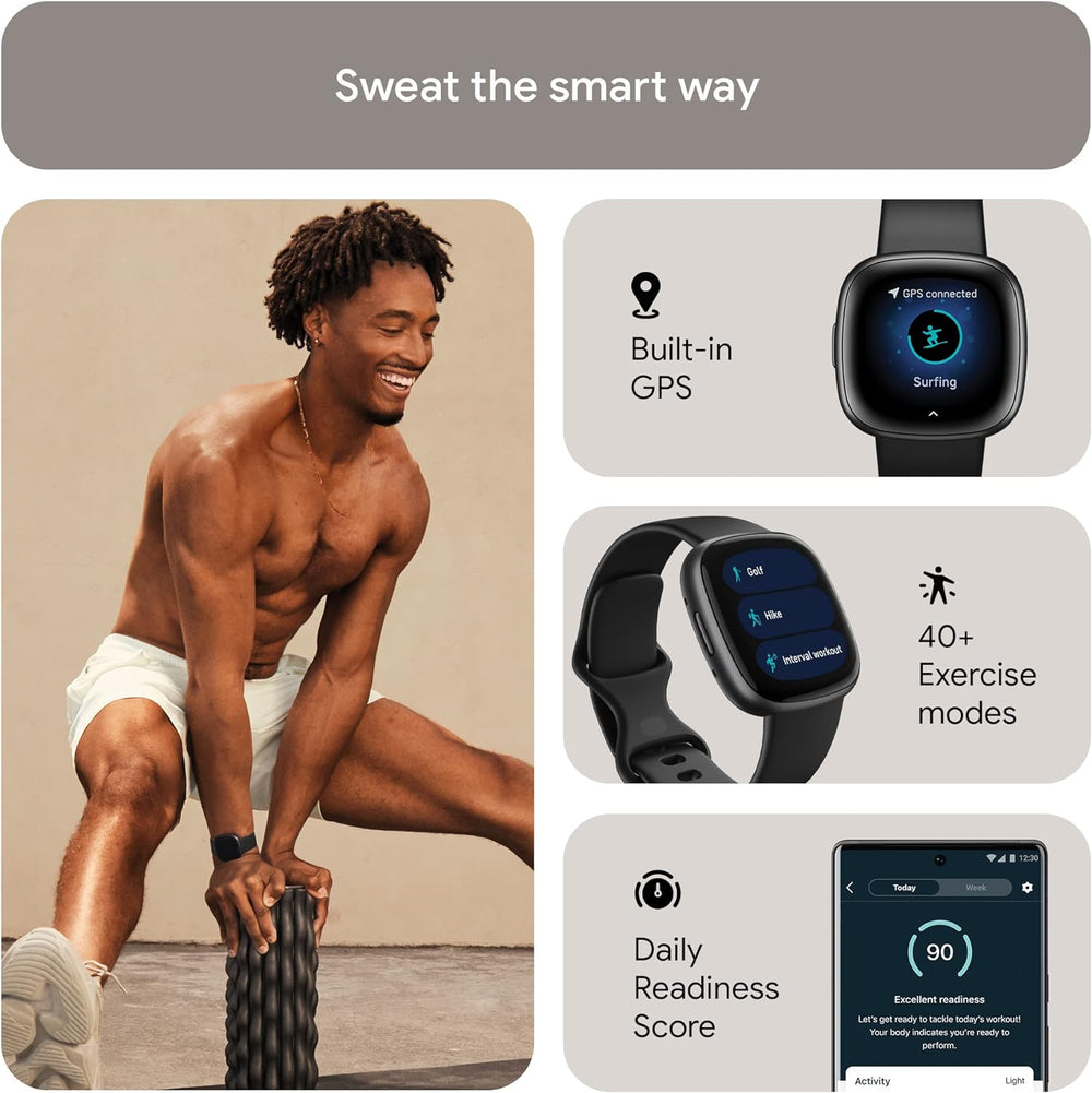  Fitbit Sense Advanced Smartwatch with Tools for Heart Health,  Stress Management & Skin Temperature Trends, Carbon/Graphite, One Size (S &  L Bands Included) : Electronics