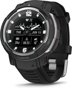 Front view of Garmin Instinct Crossover Rugged Hybrid Smartwatch Standard Edition in Black 