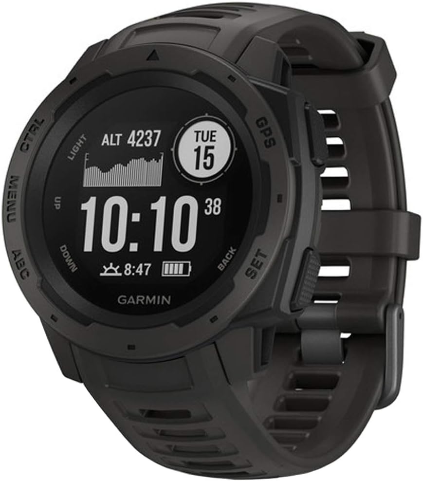 Front view of the Garmin Instinct Rugged Outdoor Watch in Graphite