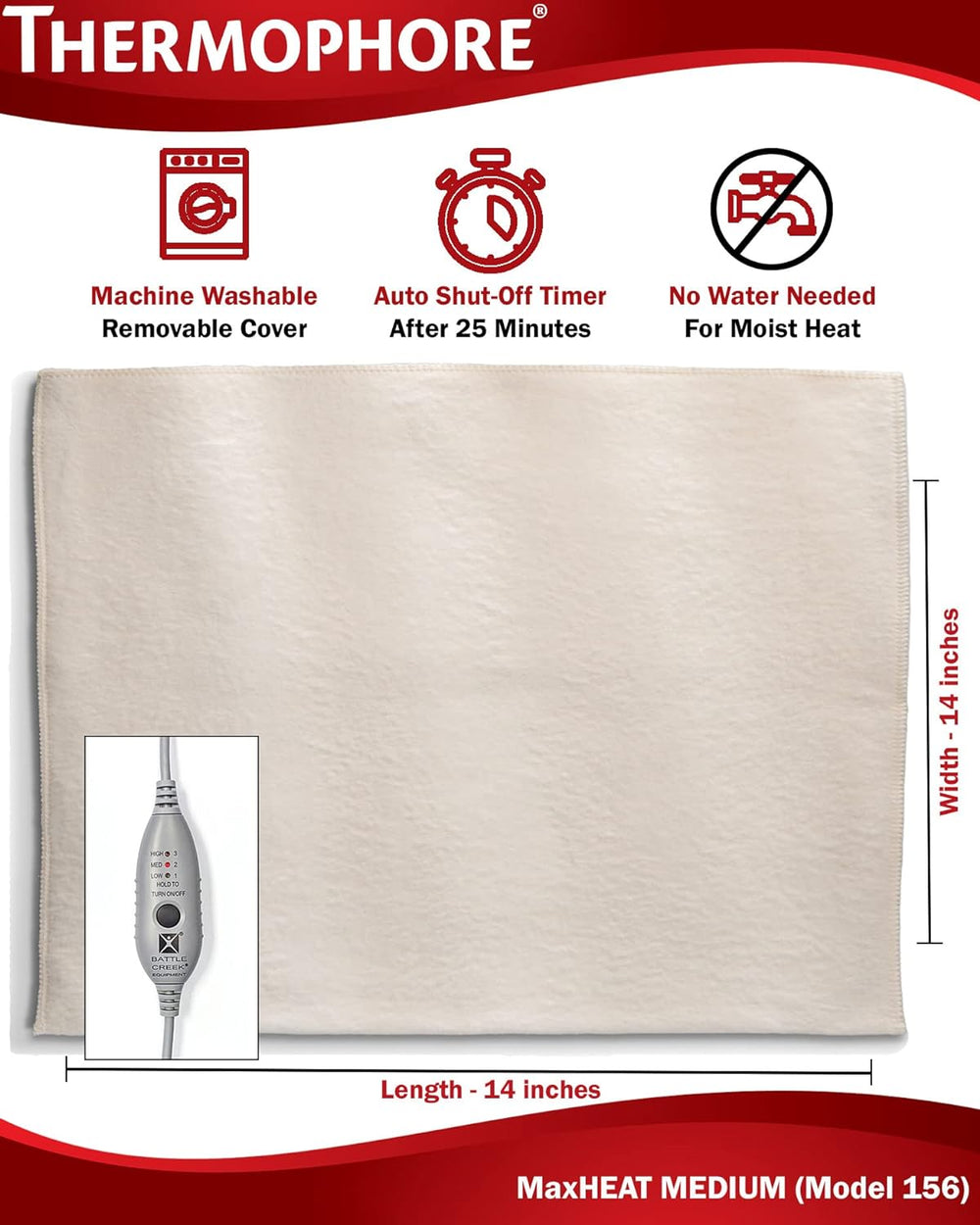Thermophore Heat Therapy Thermophore Arthritis Pad Moist Heat (Model 156) 14"x14"
