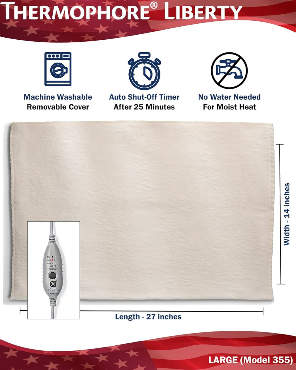 Thermophore Heating Pads Thermophore Liberty Plus (USA Assembled) (Model 355) Moist Heating Pad - Large (14 x 27) Heating Pad