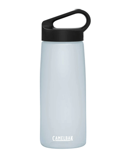 white bottle with black loop style lid  camelbak lettering in white letters 