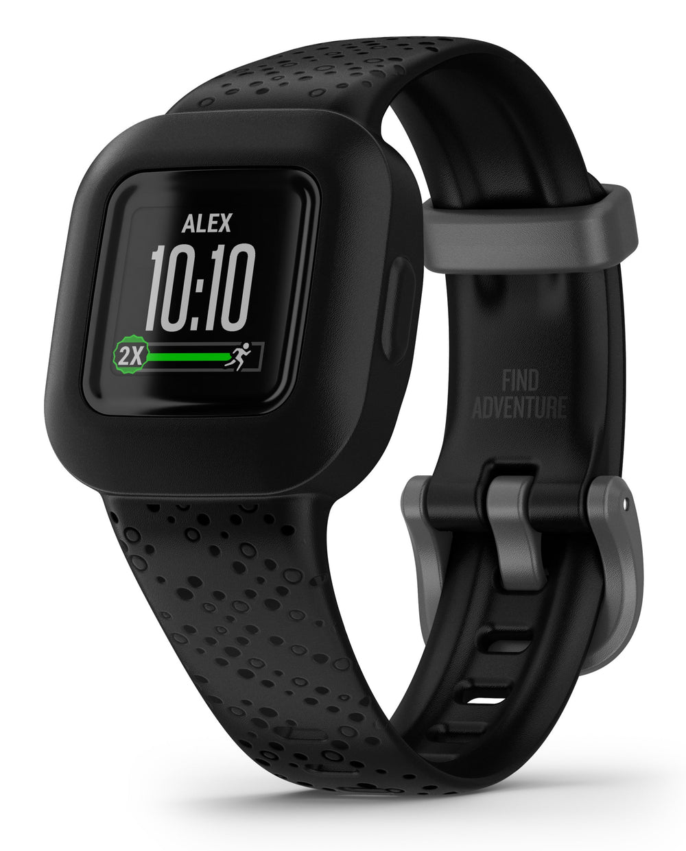 Front view of the Garmin vivofit jr 3 Kids Fitness Tracker in Black Cosmic 