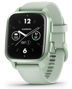 Front view of the Garmin Venu 2 Sq GPS Smartwatch in Cool Mint 
