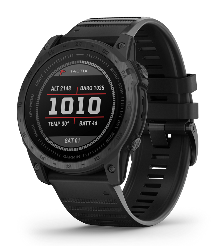Front view of the Garmin Tactix 7 Tactical GPS Watch Standard Edition with Silicone Band  