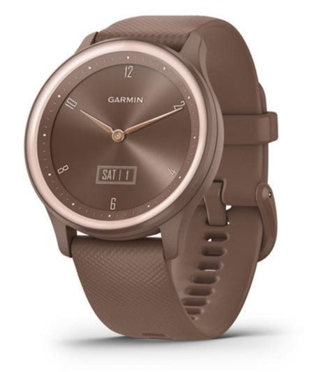 Front view of Garmin Vivomove Sport Fitness Smartwatch in Cocoa 