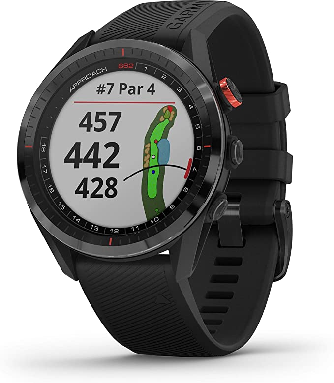 Front view of the Garmin Approach S62 Premium GPS Golf Watch Golf in black 
