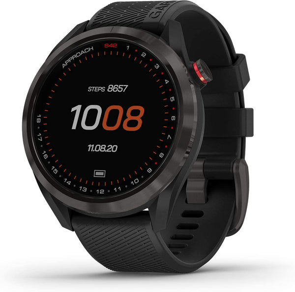 Front view of Garmin Approach S42 GPS Golf Smartwatch in Black 