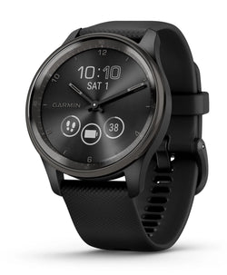 Front view of the Garmin Vivomove Trend Hybrid Smartwatch in Black and Slate