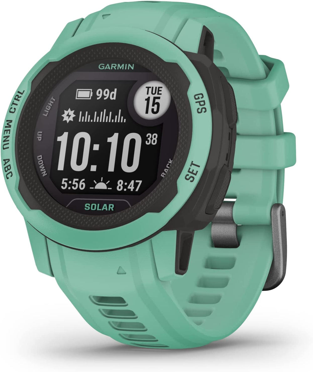 Front view of the Garmin Instinct 2 GPS Rugged Smartwatch Multi-Sport Watch Solar Edition  40 mm in Neo Tropic