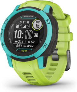 Front view of the Garmin Instinct 2 GPS Rugged Smartwatch Multi-Sport Watch 40 mm Surf Edition in Waikiki