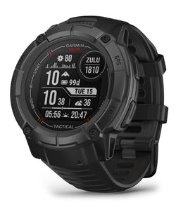 Front view of the Garmin Instinct 2X Solar Rugged Smartwatch in Black Tactical Edition  
