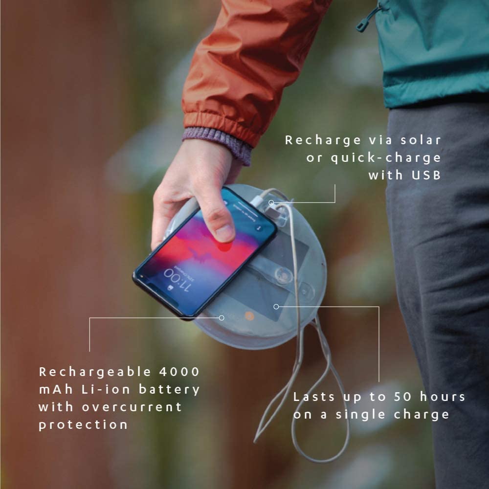 BioLite Luci Charge 360 Inflatable Camping Lantern infographic battery